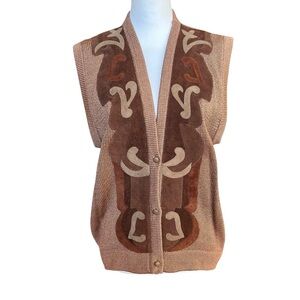 Vintage Vest Women’s Medium Brown Leather Suede V-Neck 3 Button Eclectic Fall